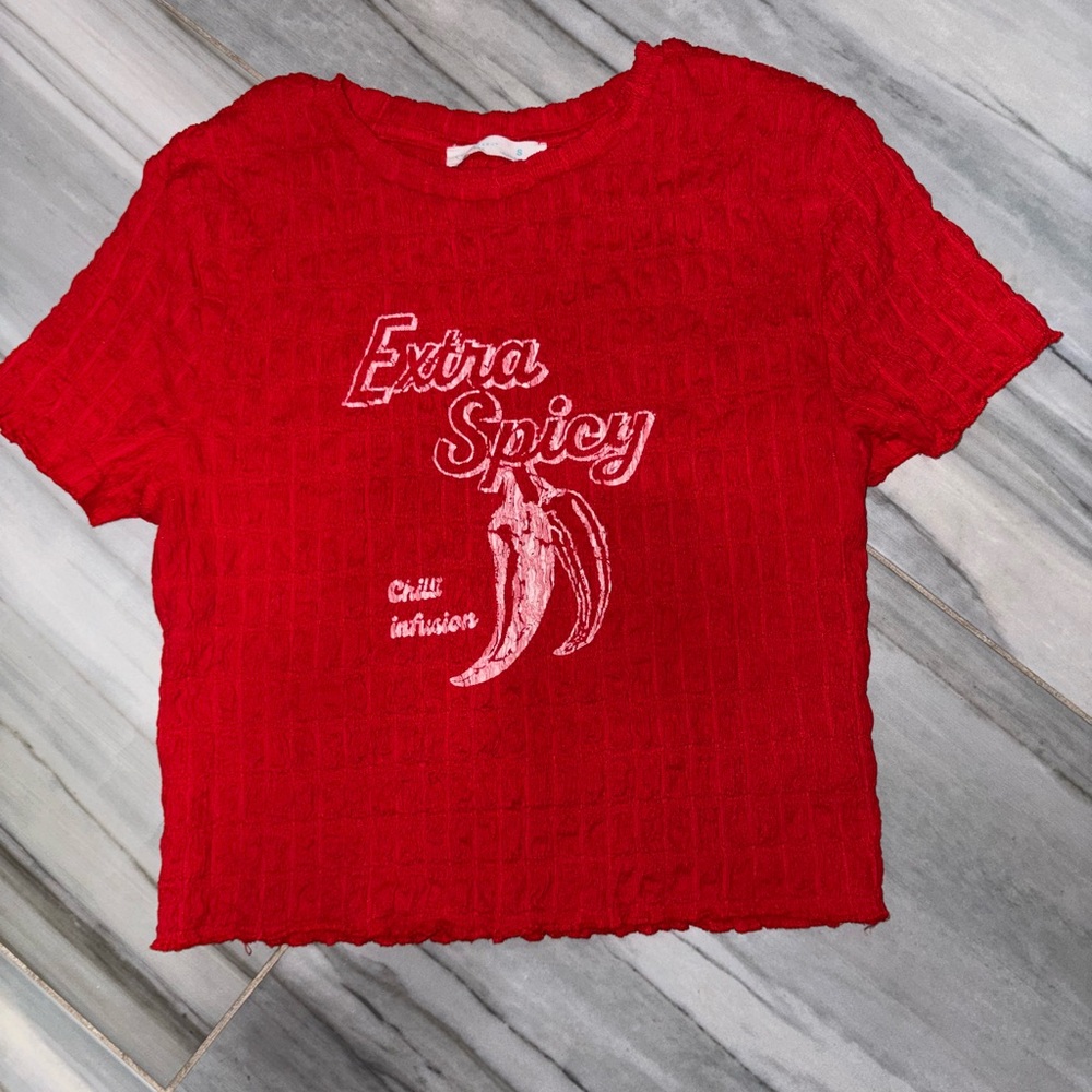Red Graphic Tee with 'Extra Spicy' Print